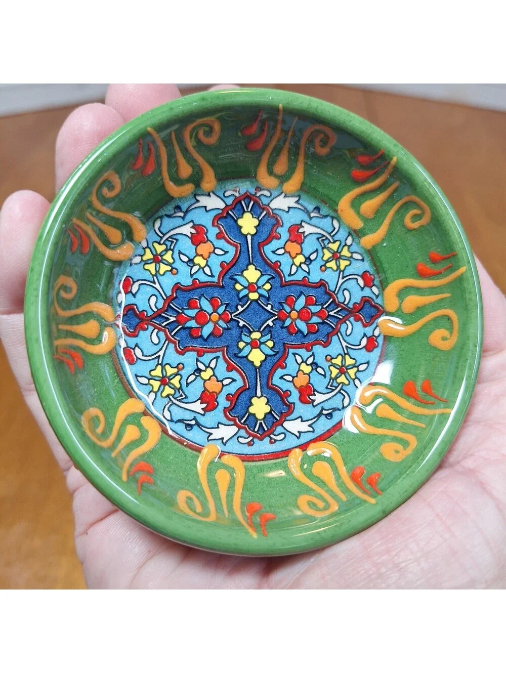 TWO Clay Decorative Dish/Bowls Hand Painted/Signed Natto Tilay Pottery 3.25